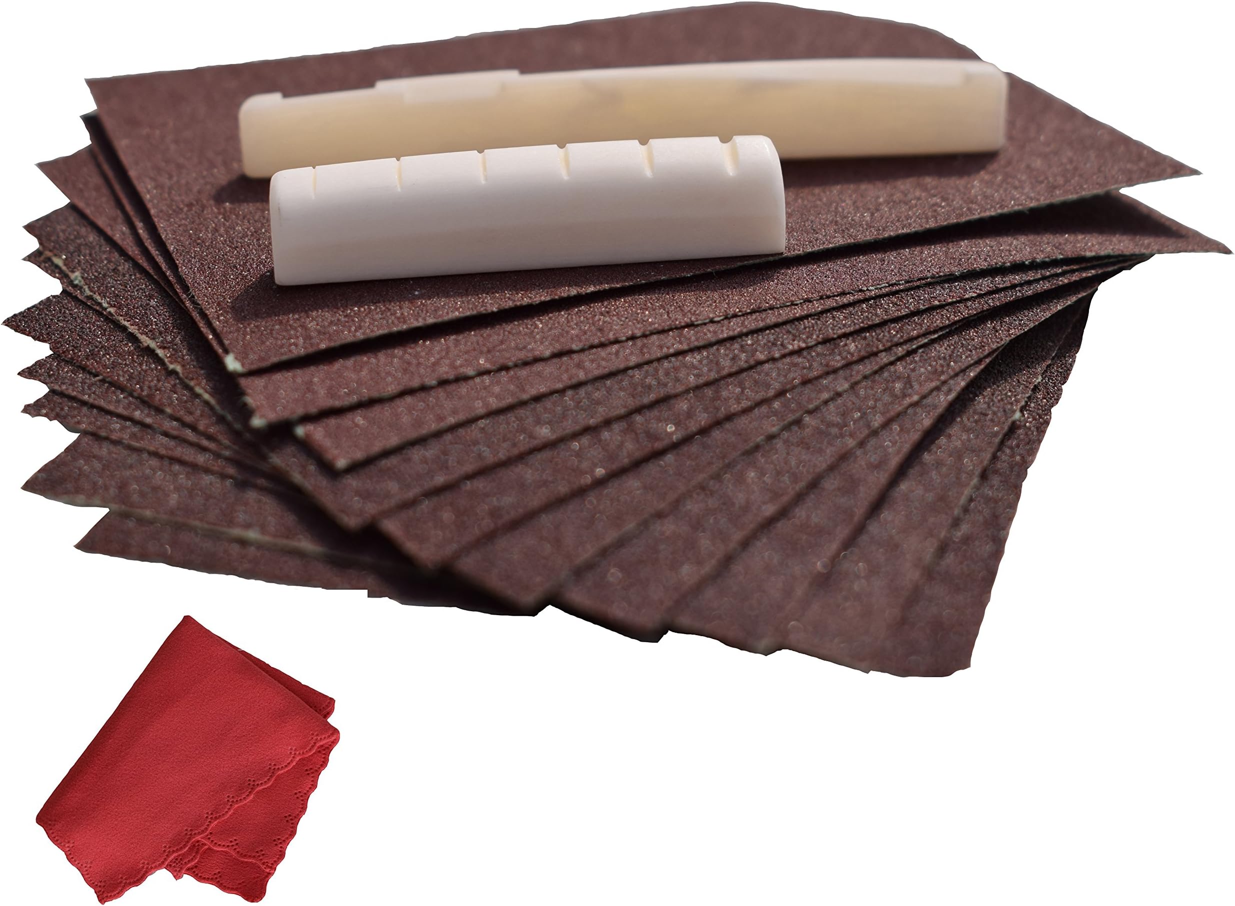 Acoustic Guitar Bone Bridge Saddle and Nut Kit With Sand Paper