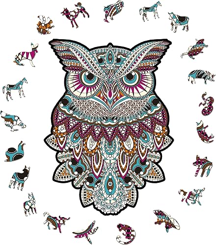 Rompecabezas de madera para adultos, rompecabezas de búho (L, 168 unidades), hermosa caja de madera, rompecabezas de madera con forma única, regalos