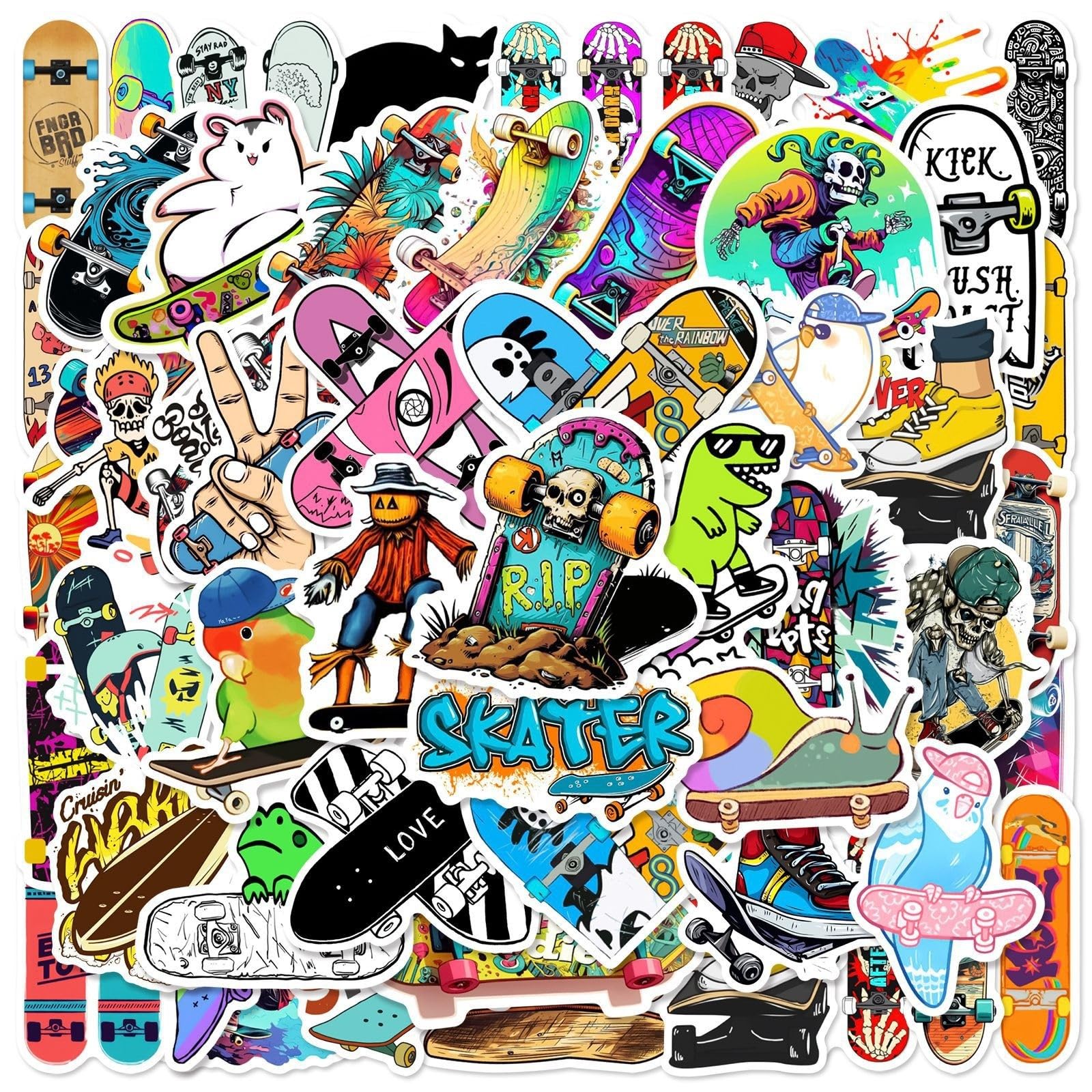 Skateboard Stickers |50Pcs Skateboarding Waterproof Vinyl Decals for Water Bottles Laptop Luggage Cup Computer Mobile Phone Suitcase Teens Boys Girls(