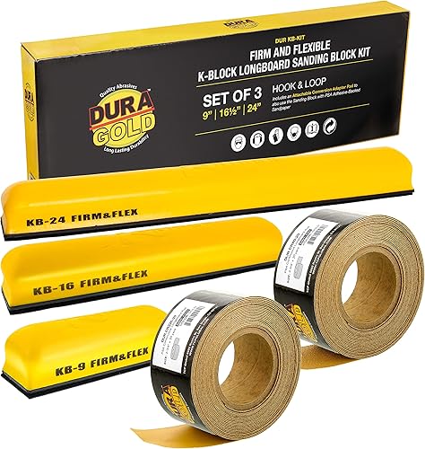 Dura-Gold Pro Series K-Block Lijadora firme y flexible Kit de bloque de lijado manual con respaldo de gancho y bucle y almohadilla adaptadora PSA y