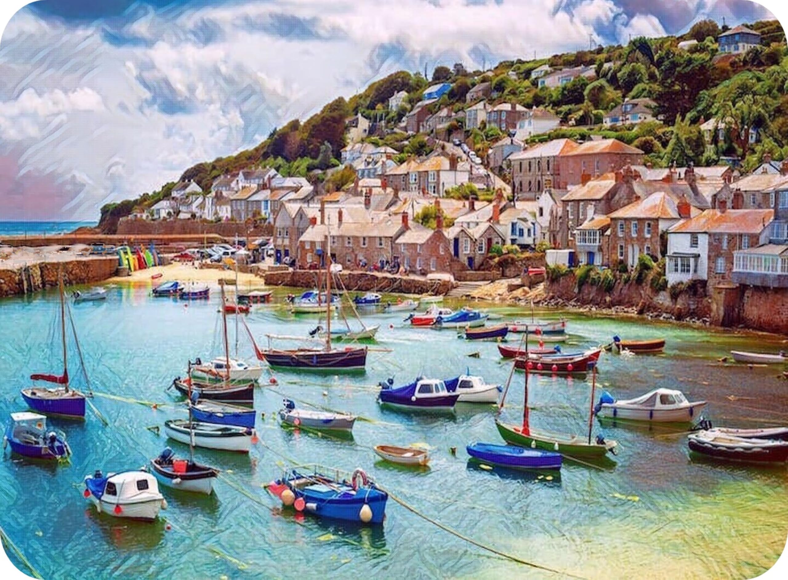 Pearl Glass - Cornish Harbour - Glass Worktop Saver/Protector (30 x 22cm Small) (Textured Chinchilla Glass, 30 x 22cm - Small)