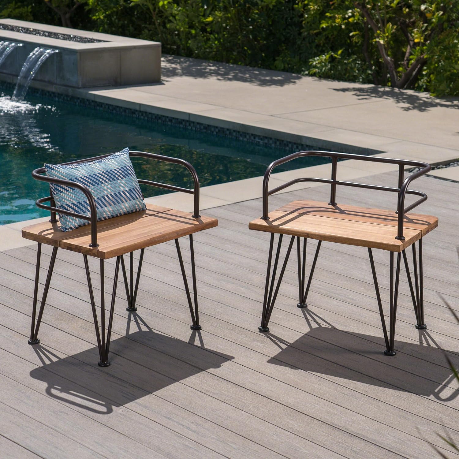 Industrial Wood and Metal Chair (Set of 2) Metal & Wood Teak Rustic Industrial Chair Set Backyard Patio Timeless Design