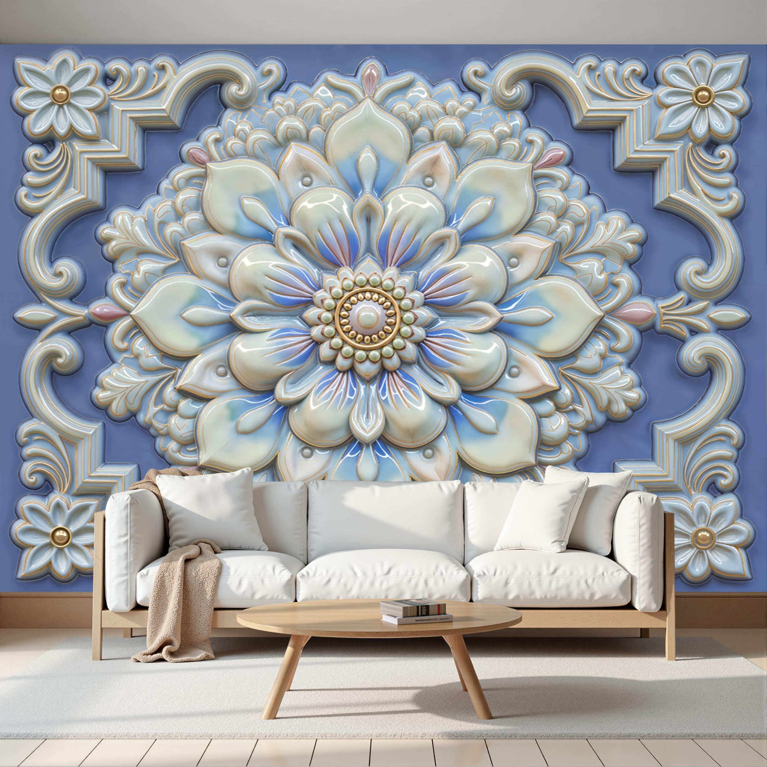 Papiers Mural Decoratif pour Salon Grand Format Papier Peint Relief Lotus 3D