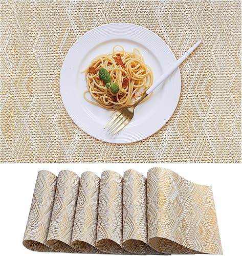 Miniatura 19 de Juego de 8 manteles individuales, resistentes al calor, antideslizantes, para mesa de comedor, lavables, duraderos, de vinilo de PVC, tejido (color