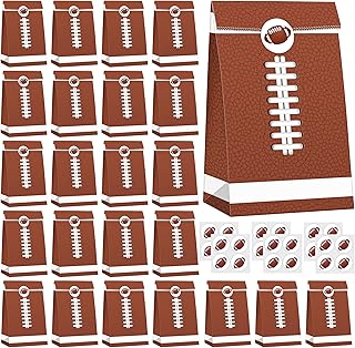 durony 24 Pack Football Gift Bags Paper Treat Bags Football Print Goodie Bags with Stickers for Sports Theme Party Decorations, Game Celebration Supplies