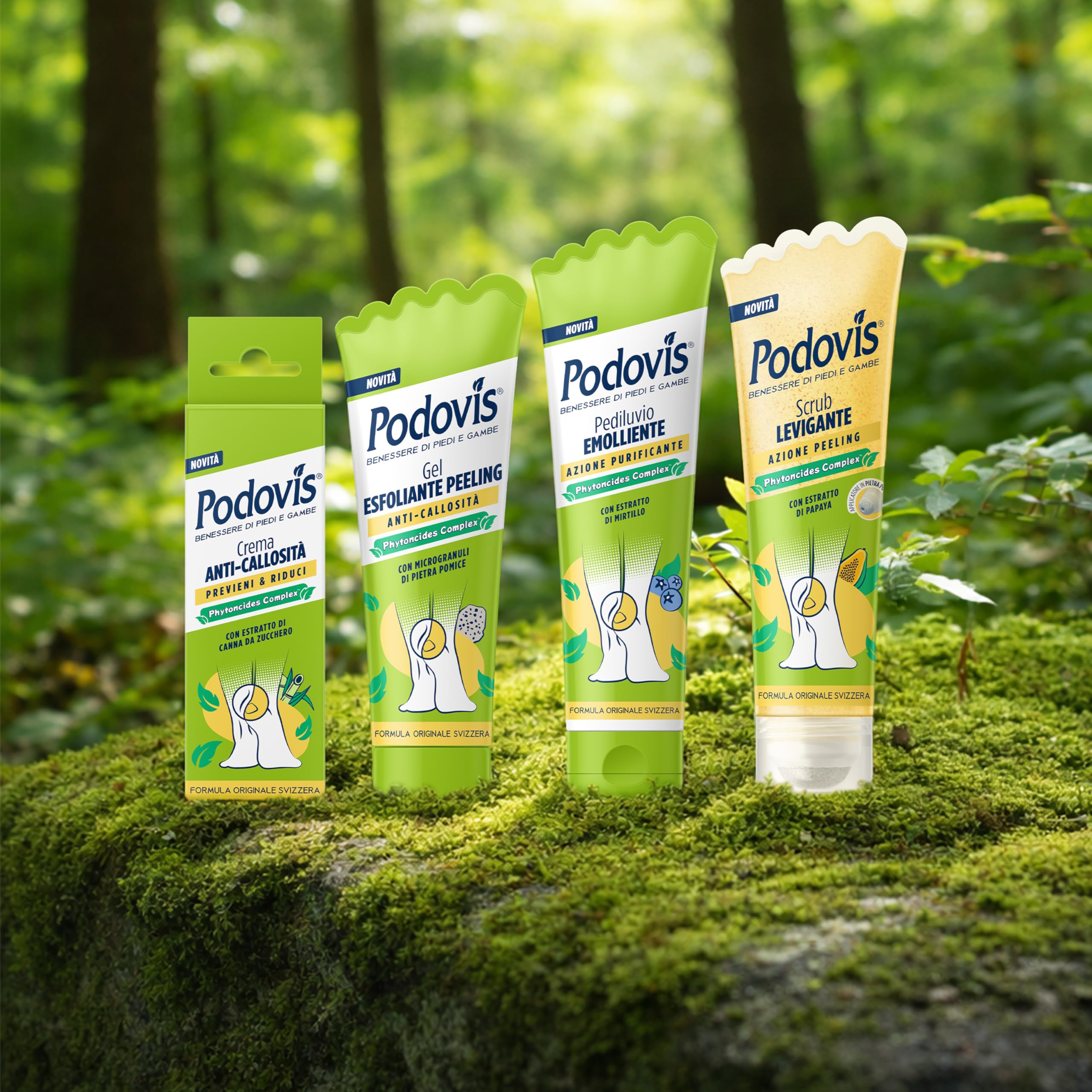 Podovis, Pediluvio Emolliente - Effetto Velluto, Piedi Morbidi e Lisci, Rimozione Calli e Duroni, Elimina gli Ispessimenti della Pelle, Effetto Massaggiante ed Esfoliante, 150 ml