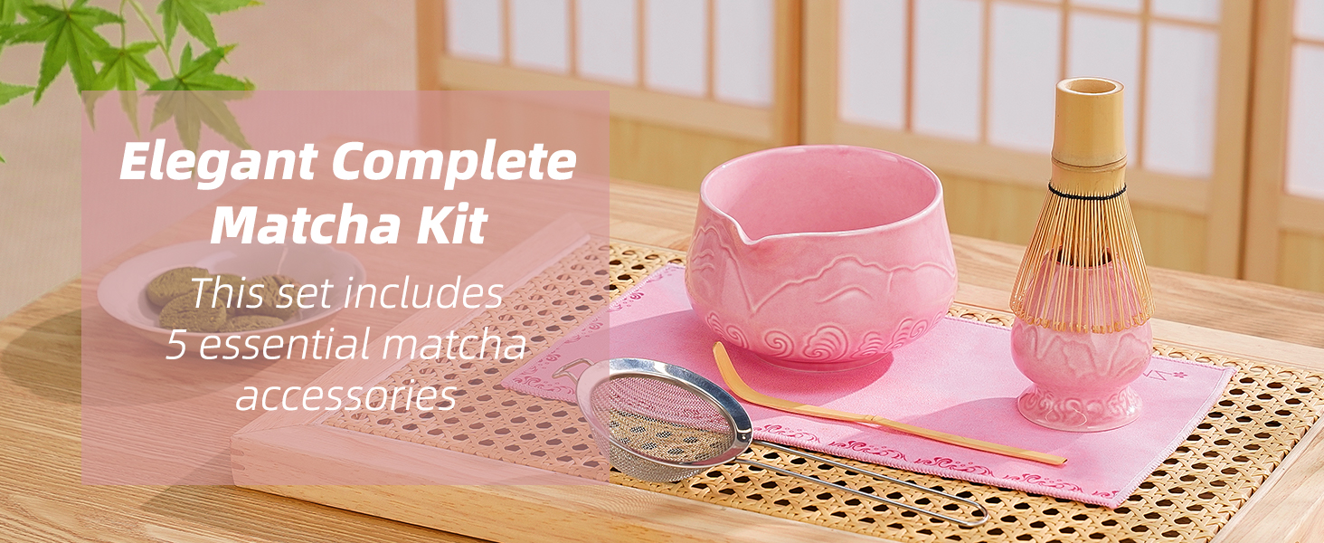 Amazon.com: ZENS Pink Matcha Set, Matcha Whisk Set Includes 15oz