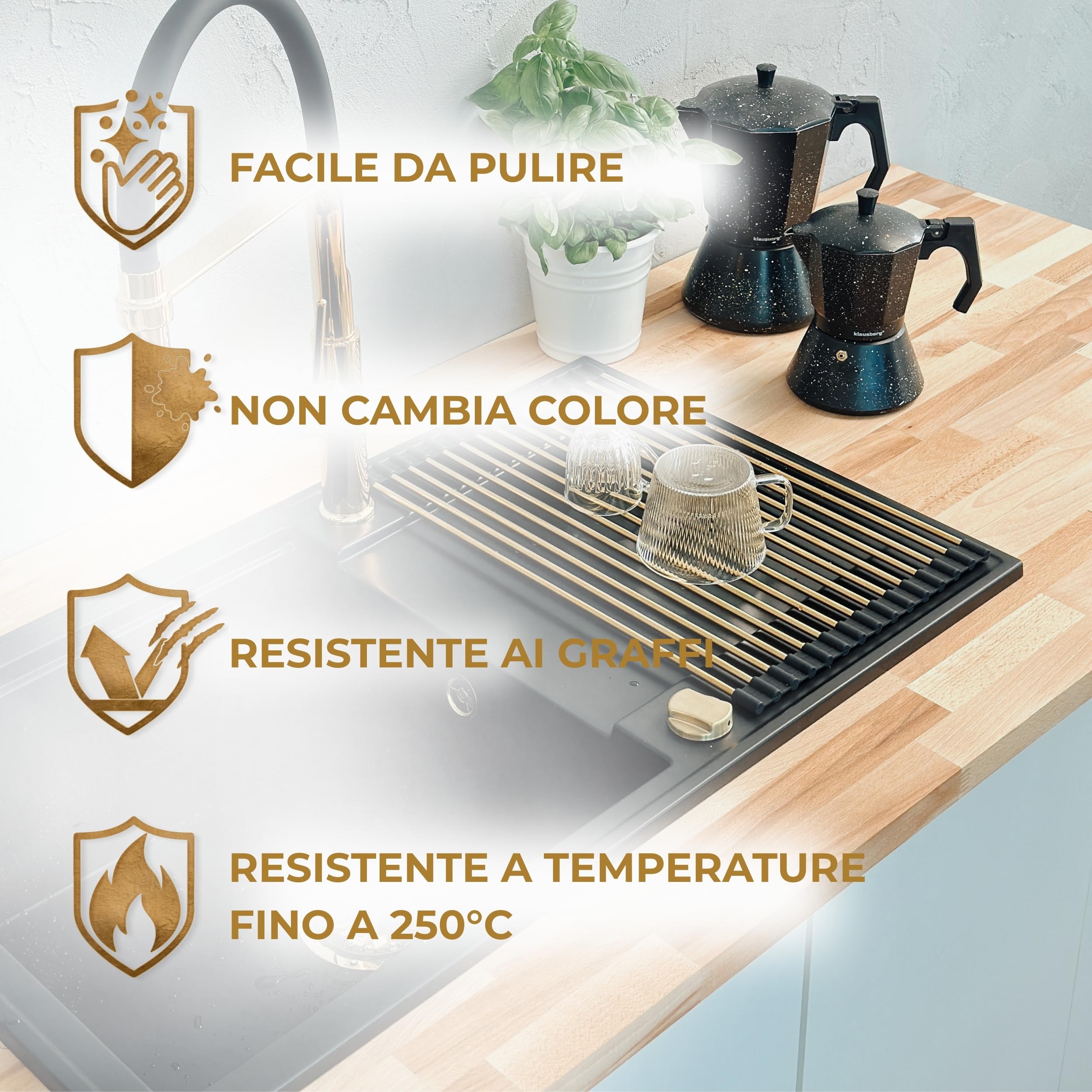 SINK QUALITY Lavello in granito beige 56 x 51 cm – Lavello in granito con sifone e impregnazione – Lavello per sottolavelli a partire da 60 cm di larghezza – Lavello singolo da incasso – Lavabo per