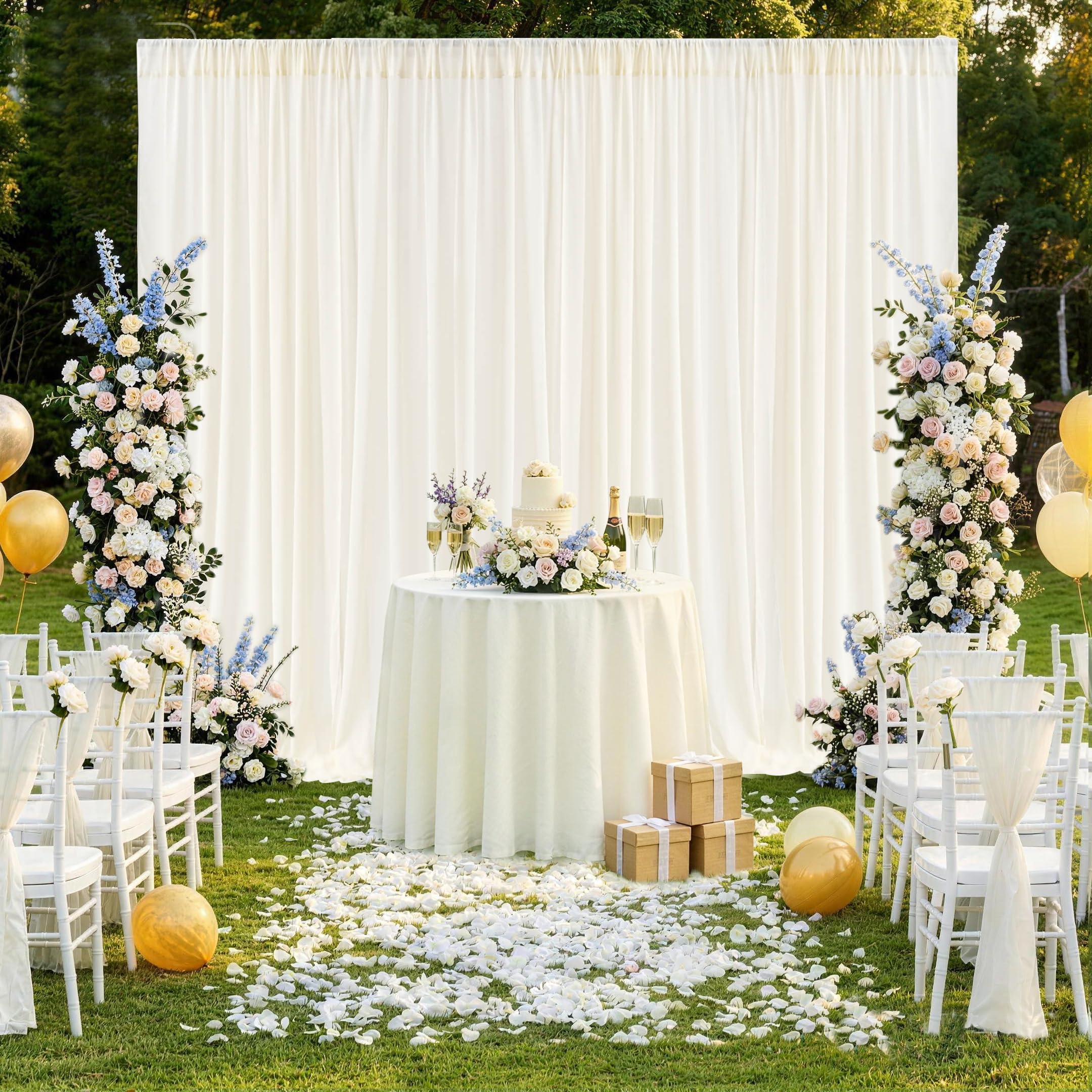 4 Stücke 150x 300 cm Elfenbein Hintergrund Vorhang für Hochzeit Party Faltenfreie Fotowand Hintergrund Vorhänge Taufe Baby Dusche Braut Dusche Party Deko