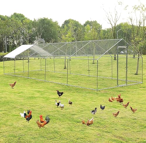 Miniatura 8 de TOBYUL Cubierta de techo grande de metal para gallinero, impermeable y anti-ultravioleta, con puerta con cerradura para jaula de aves de corral al