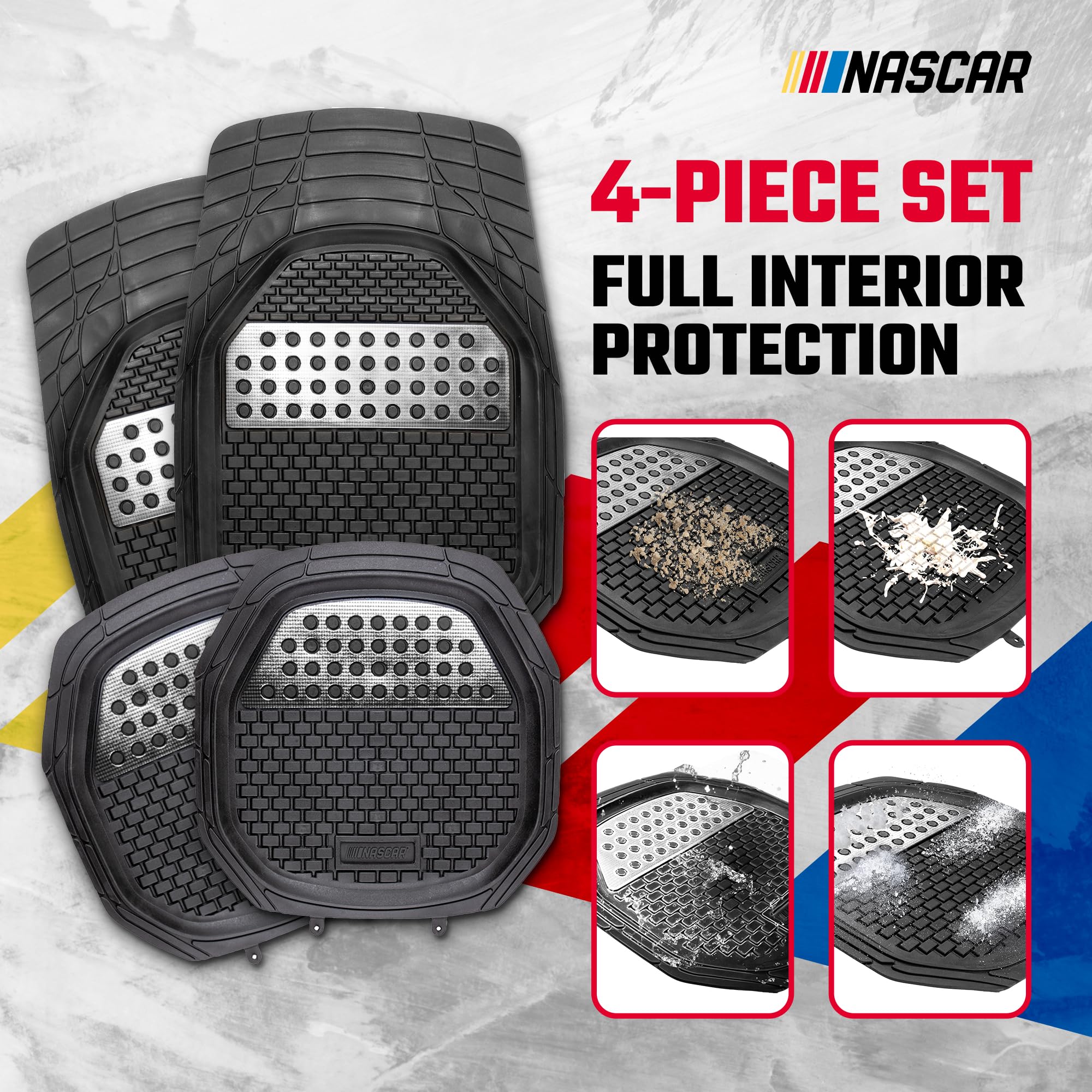 NASCAR Elite Car Floor Mats 4-Piece Set Heavy Duty All-Weather Rubber Universal Trim-to-Fit for Cars Trucks SUVs Traps — view 4