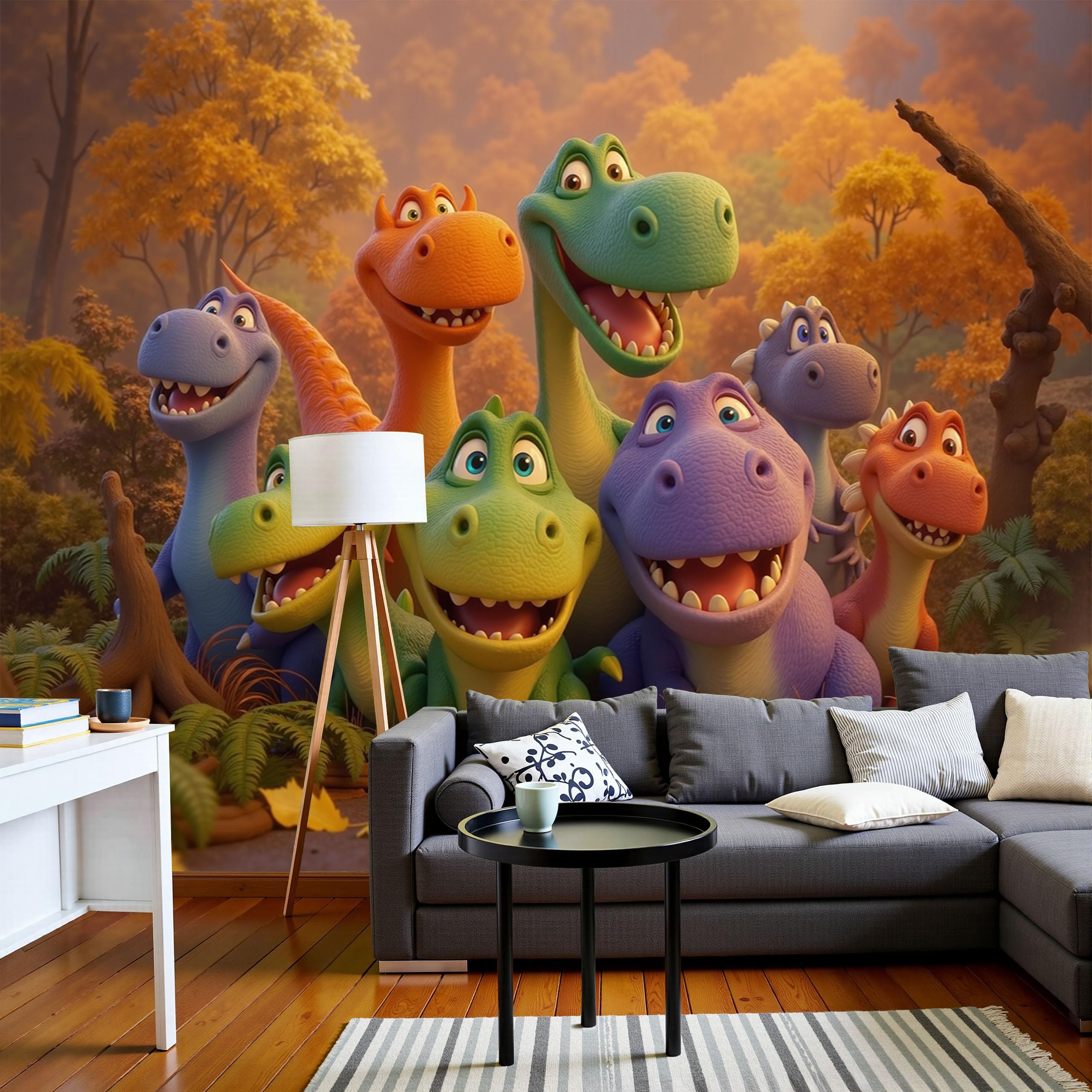 Fresque murale dinosaure 3D grand format 250X175cm aux finitions graphiques soignées