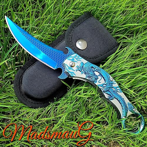 Miniatura 2 de Cuchillo de bolsillo, 9Cr18Mo BLADE Cuchillo plegable de bolsillo con funda, genial cuchillo EDC de dragón 3D, gran cuchillo de bolsillo de regalo
