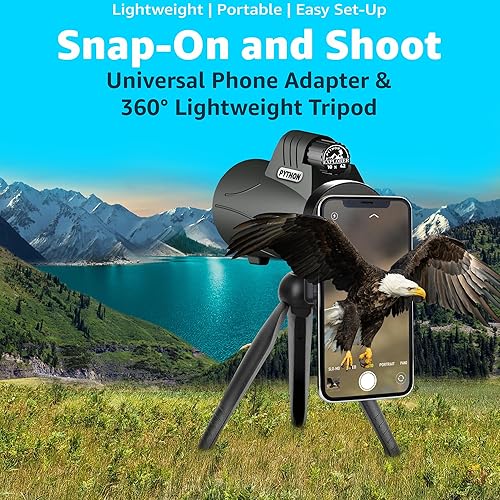 Miniatura 2 de Python - Telescopio monocular Explorer de 0.394 x 1.654 in con adaptador para teléfono inteligente y trípode, telescopio monocular de alta potencia,