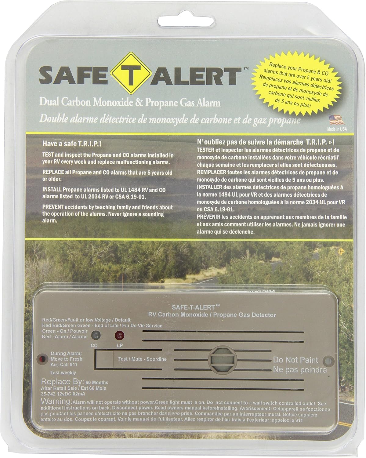 Safe-T-Alert by MTI Industries 35-742-BR 35 Series Dual LP/CO Alarm - Flush Mount, Brown