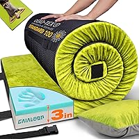 Vista 12 de Colchón de Espuma Viscoelástica de 3 Pulgadas para Acampar, Almohadilla de Dormir de Doble Capa Gruesa para Coche, Tienda, Cama, Enrollable, Verde