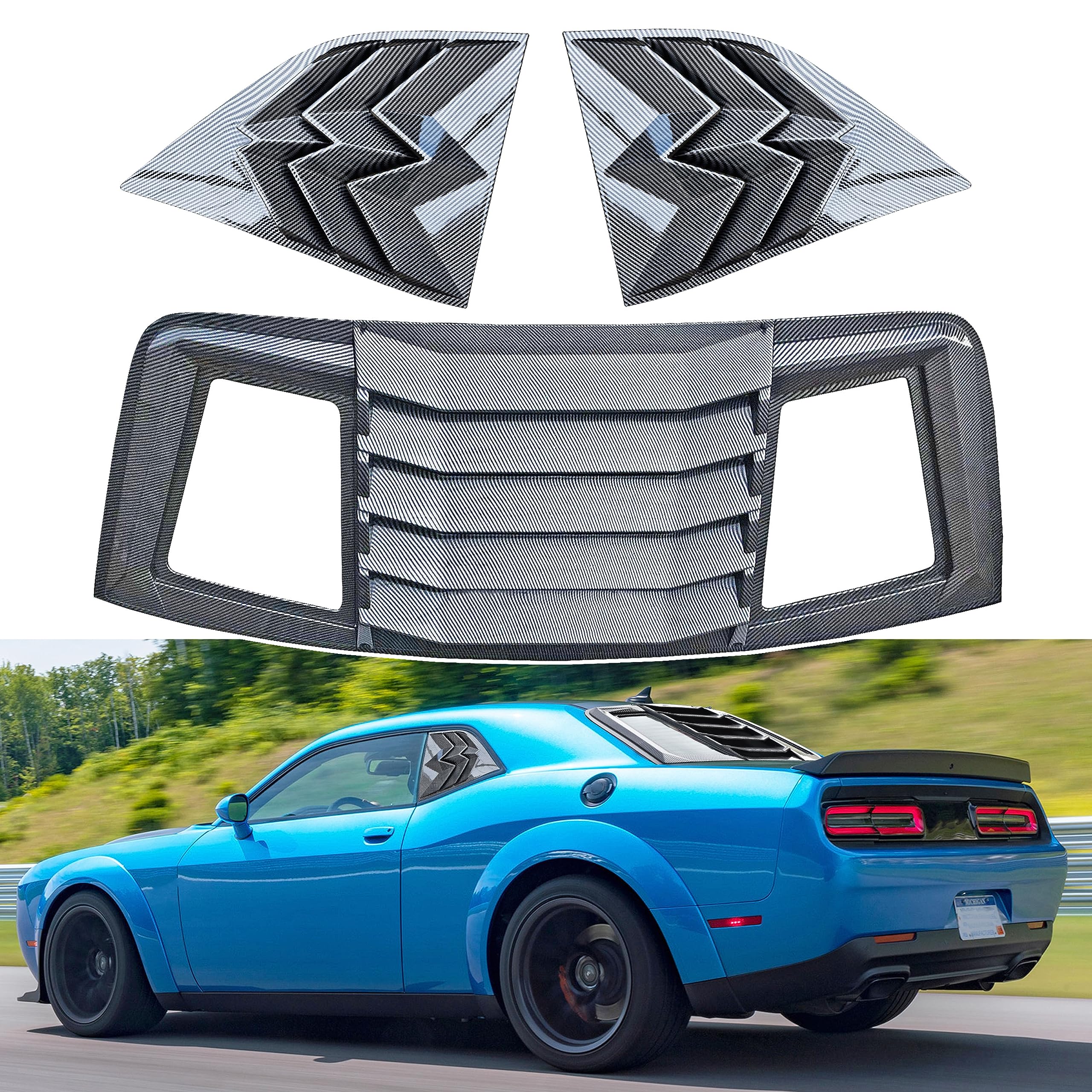 Buy KEWISAUTO Rear & Side Window Louvers for Challenger 0822, ABS Rear Window Louvers