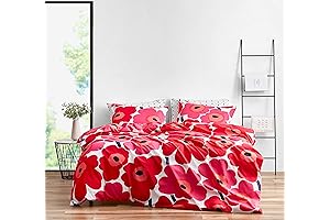 Marimekko Unikko Red King Comforter Set: Premium Cotton Bedding with Matching Shams