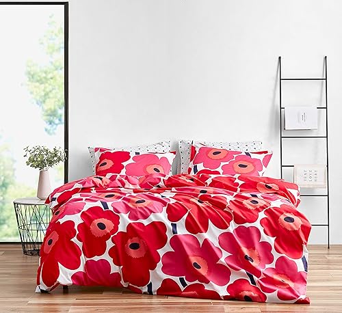 Marimekko - Juego de edredón Queen, ropa de cama de algodón con fundas a juego, decoración ligera para el hogar para todas las estaciones (Unikko
