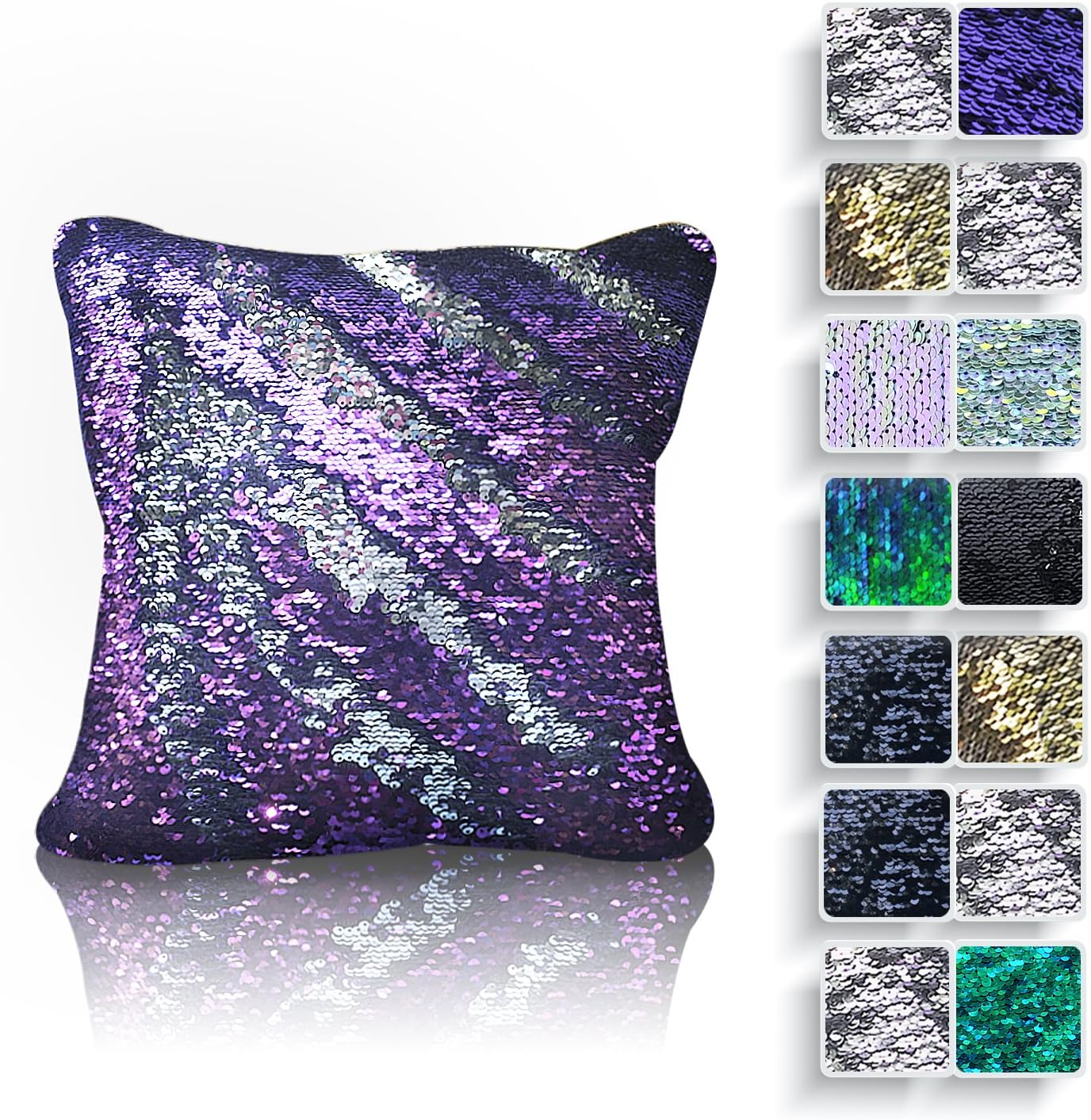 Magic Mermaid Sequin 16x16-Inch Throw Pillow Cover, Silver & Purple
