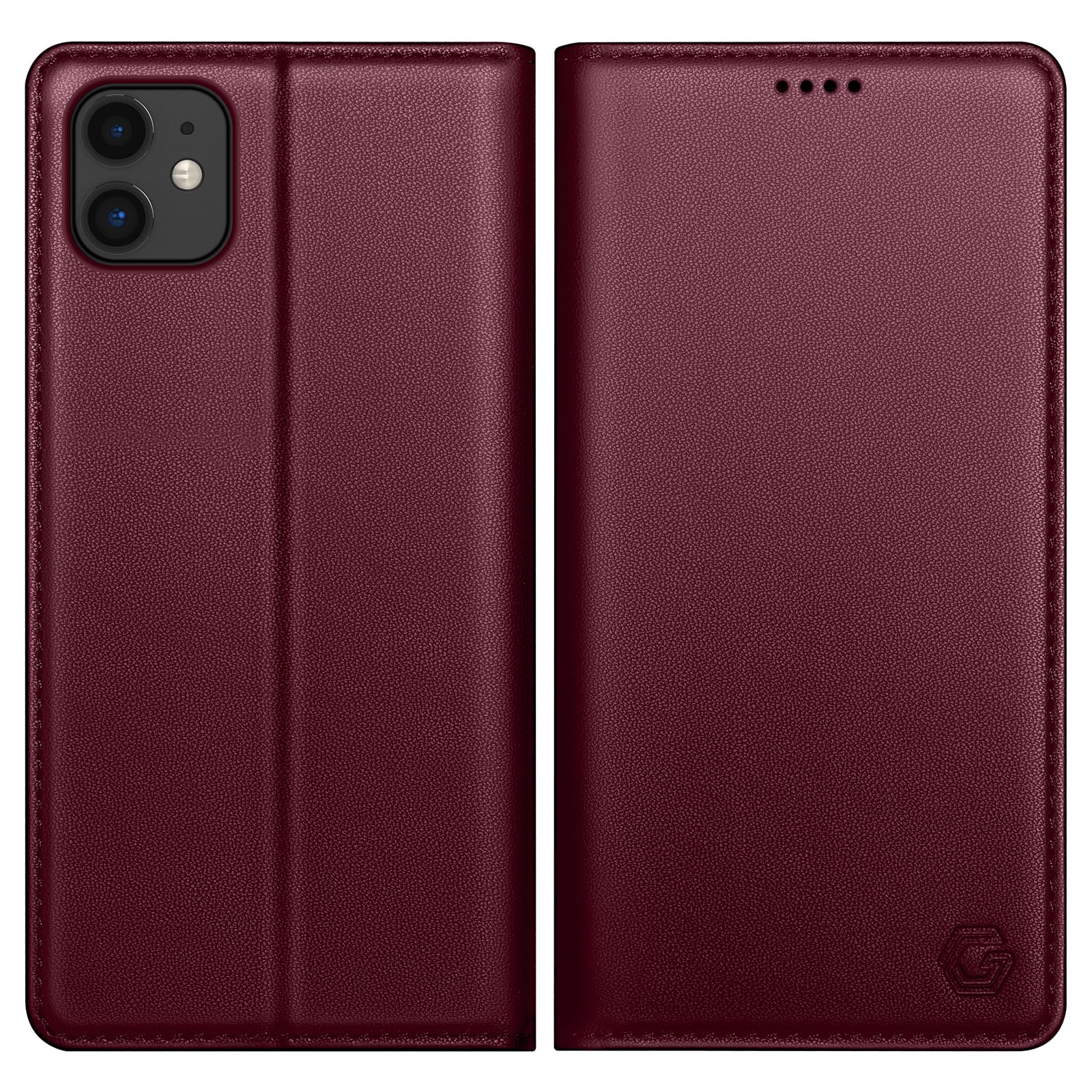 Kirnntca Handyhülle für iPhone 11 Hülle, Kartenfach Premium PU Leder Klapphülle Schutzhülle, Standfunktion Tasche Flip Case für iPhone 11 - Wein Rot