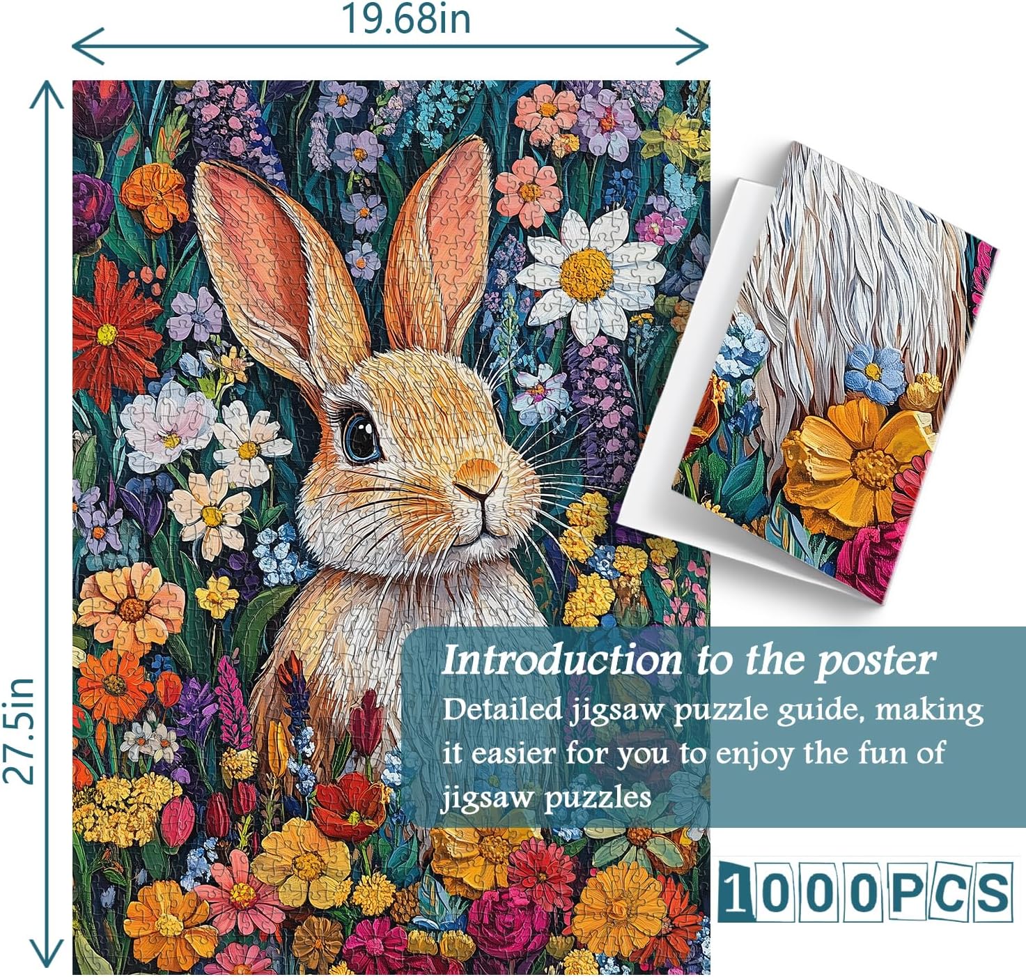 PICKFORU Bunny Puzzles for Adults, Spring Flower Jigsaw Puzzles 1000 Pieces Rabbit Garden, Colorful Easter Puzzle as Flower Wall Art