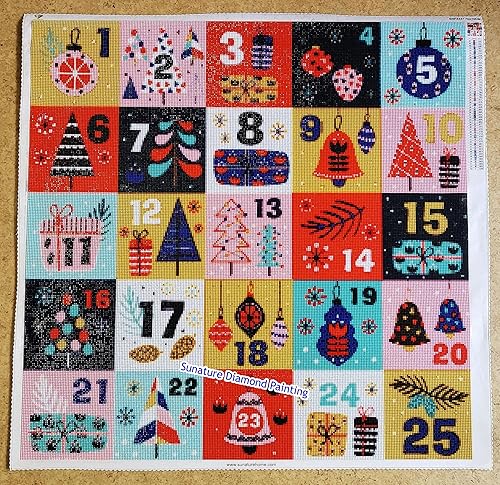 Miniatura 2 de Sunature - Kit de pintura de diamante redondo cuadrado completo 5D, calendario de Navidad, pintura de diamante, arte de 19.7 x 19.7 pulgadas