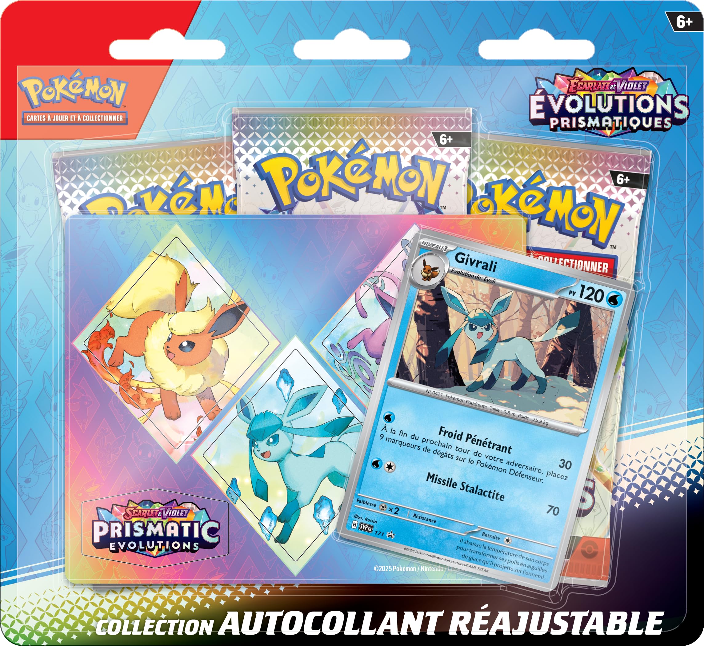 Pokémon TCD: Szkarłatna i fioletowa kolekcja naklejek z możliwością ponownego dopasowania - Ewolucje pryzmatyczne - Givrali (1 błyszcząca karta promocyjna i 3 boostery)