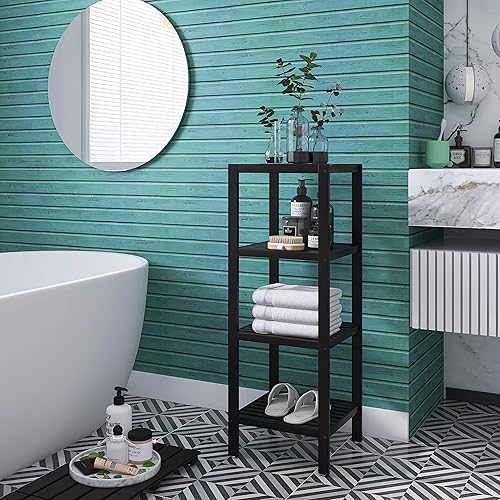 Miniatura 2 de SMIBUY Estante de almacenamiento para baño, organizador de bambú de 4 niveles, estantería multifuncional para sala de estar, dormitorio, cocina