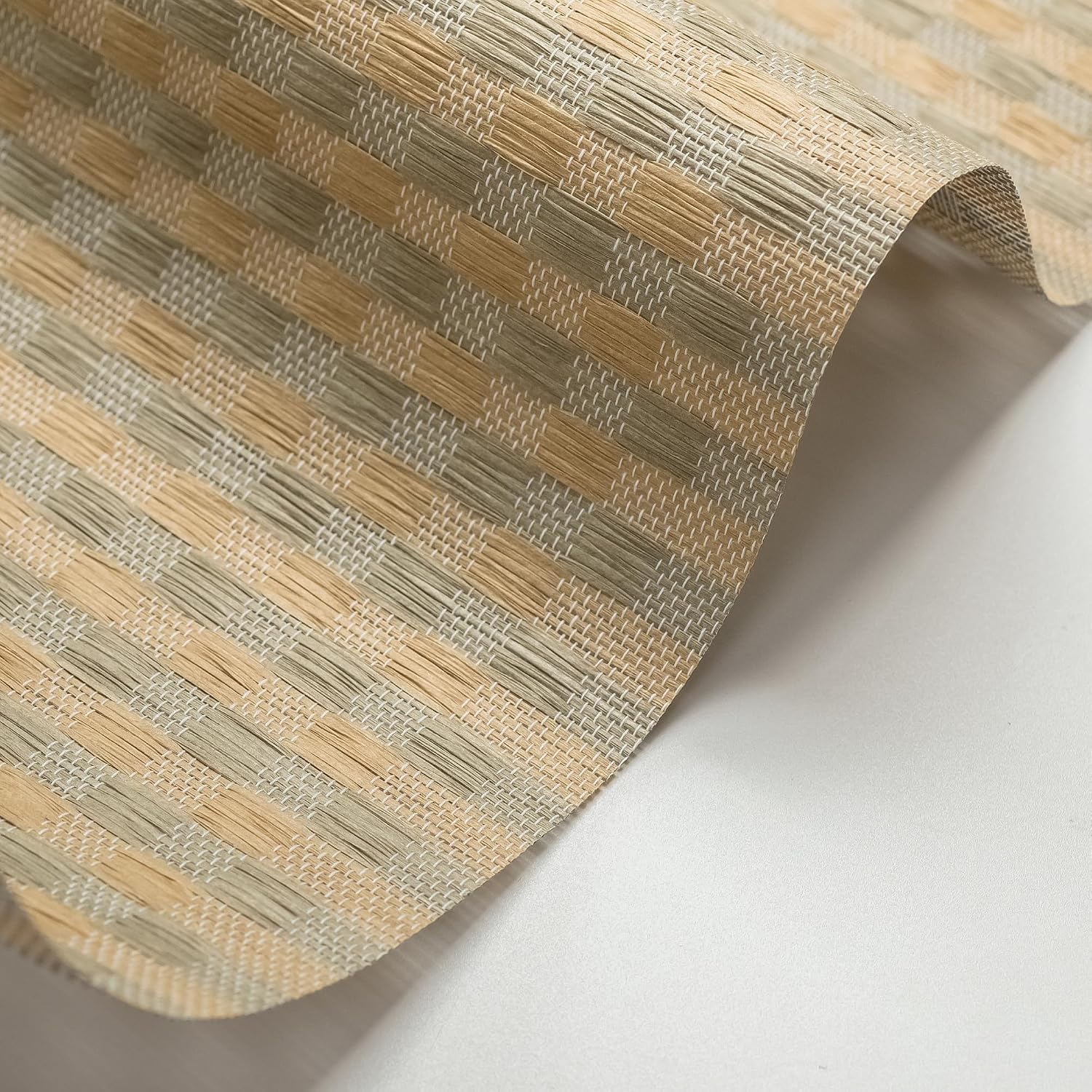 GoDear Design Plaid Grasscloth Wallpaer, Textured Wallpaper for Bedroom, Contact Paper for Furniture, 23" W x 96" L, Non-Pasted Paper, Caramel Check
