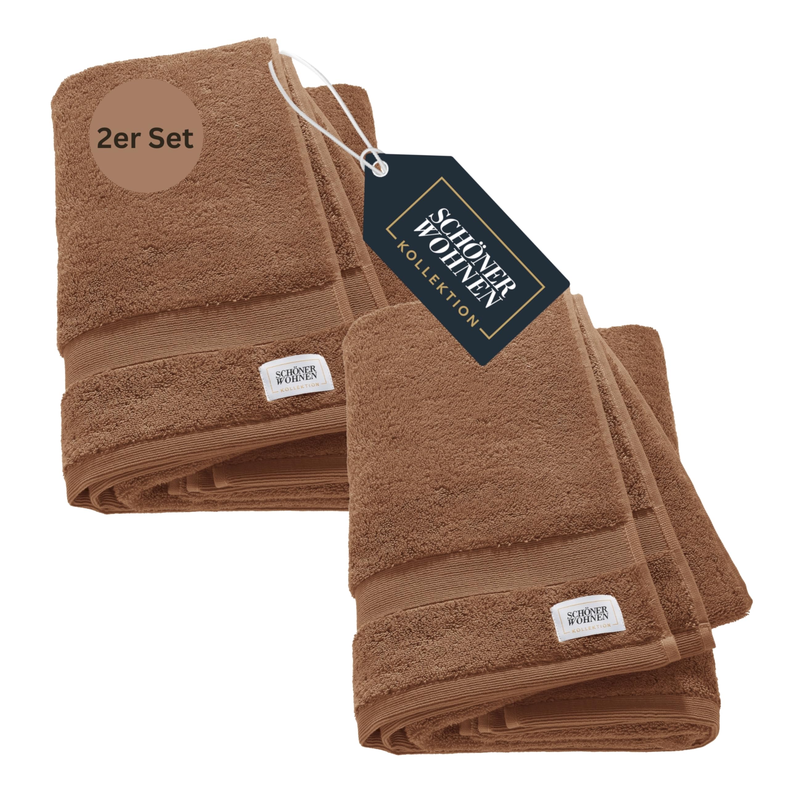 SCHÖNER WOHNEN 2er Set Premium Duschtuch 70x140 cm - saugstark - Luxus Badetücher Braun 2teilig - 100% Baumwolle - flauschig weich - als Handtuch-Set kombinierbar - Frottiertücher - Öko-Tex