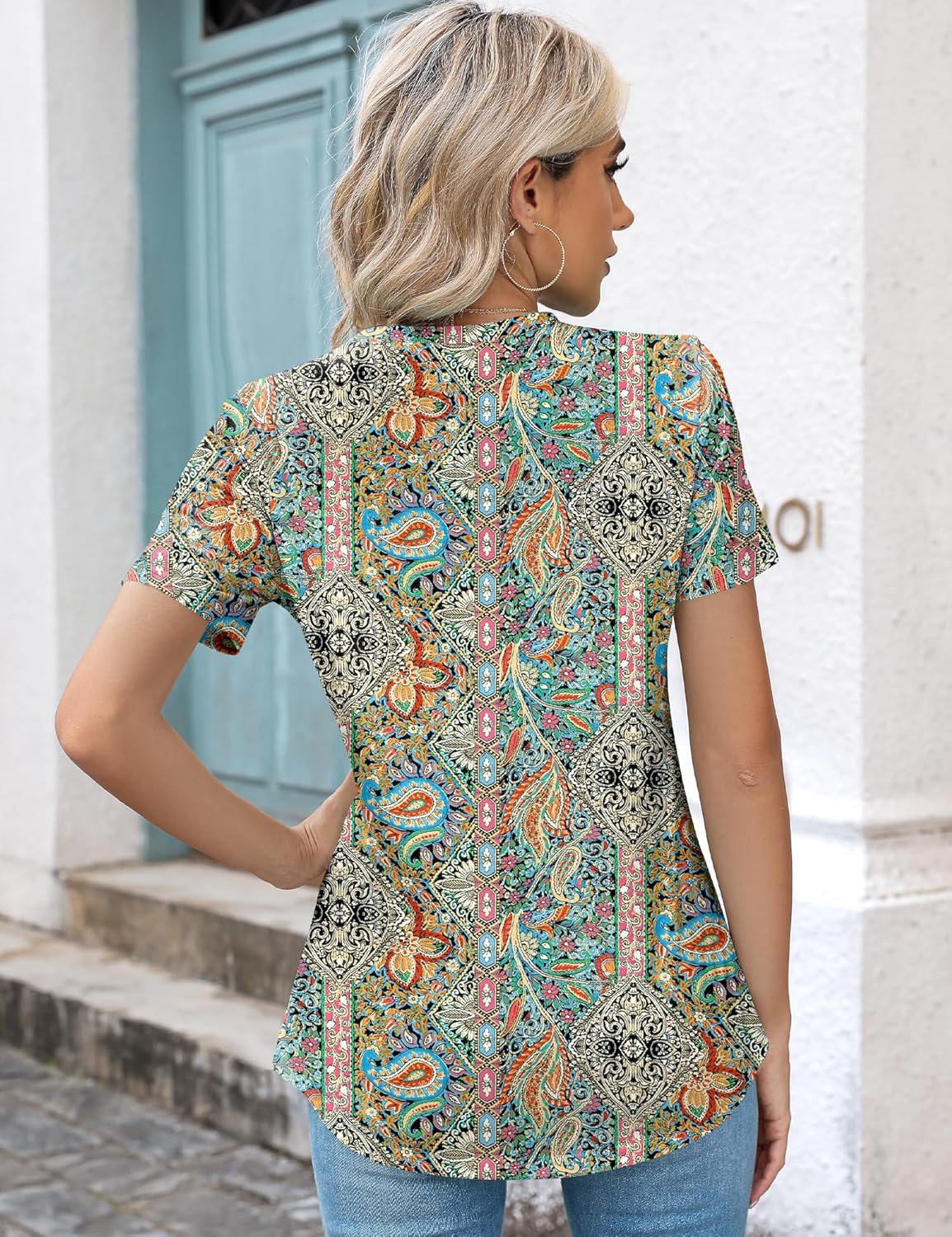 Kistore Womens Casual Crew Neck Short Sleeve Pleated Tops Blouses Fashion Clothes 2026 - Image 3