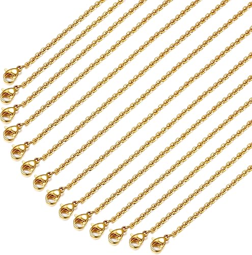 Paquete de 24 cadenas de collar chapadas en oro de acero inoxidable a granel para fabricación de joyas, 20 pulgadas