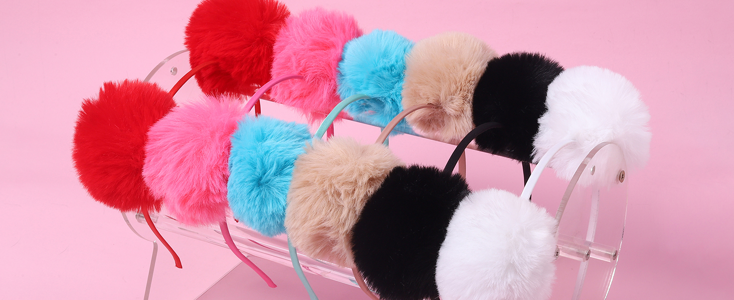 Women Fluffy Pom Pom Headbands 6Pcs Colorful Bear Ears for Cosplay Daily Cute headband bear sold on Temu United States main image 4
