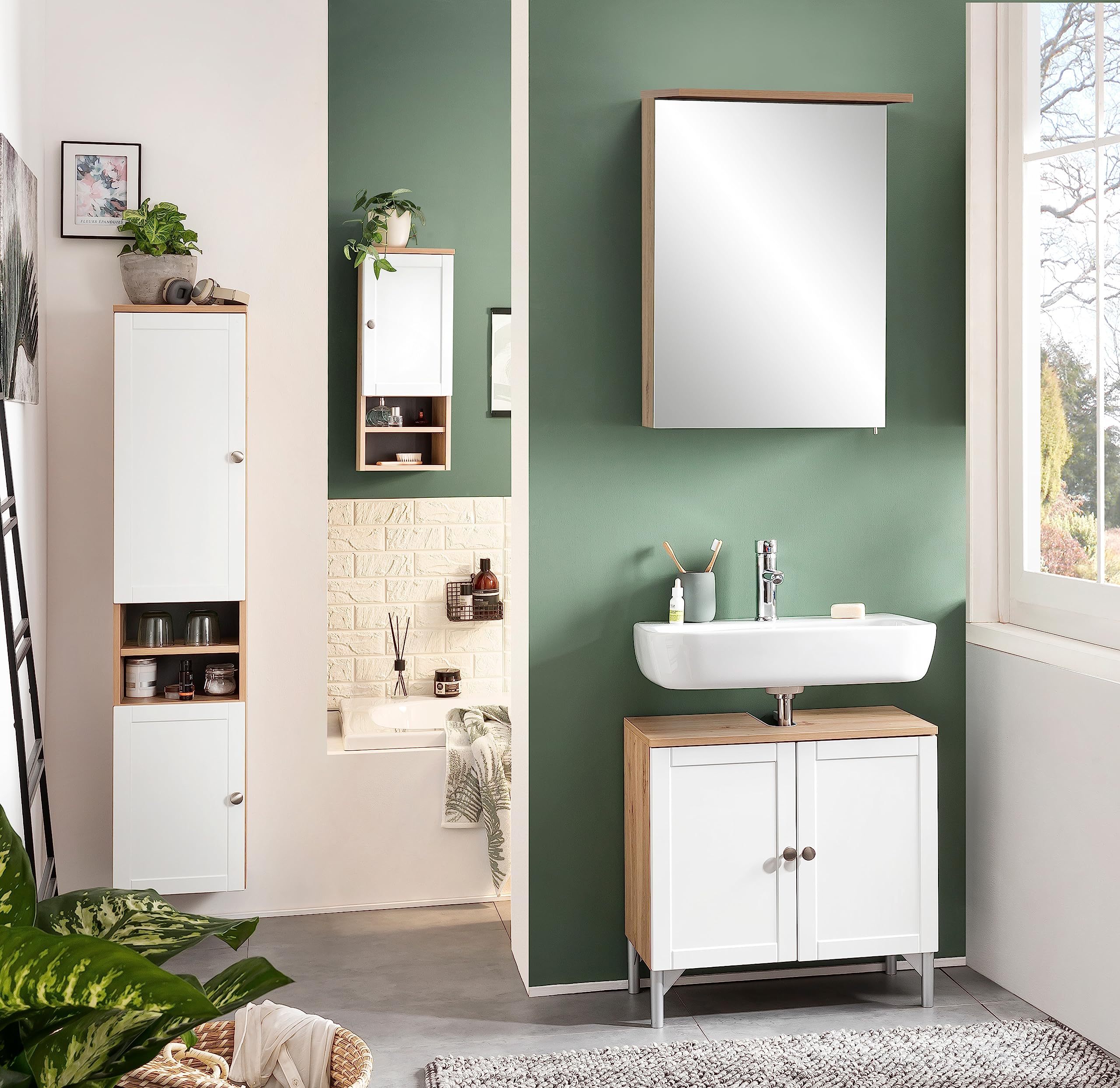 Schildmeyer Armoire De Toilette Avec Miroir 3 Portes - Blanc 93,5x71,4 Cm