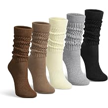 5 Pairs Slouchy Socks for Women, Slouch Scrunch Boot Socks | Soft Cotton Material, Crew Calf Tube, Arch Support, Anti-Slip Cuff, Excellent Elasticity, Fits for Size 5-11, Solid Color