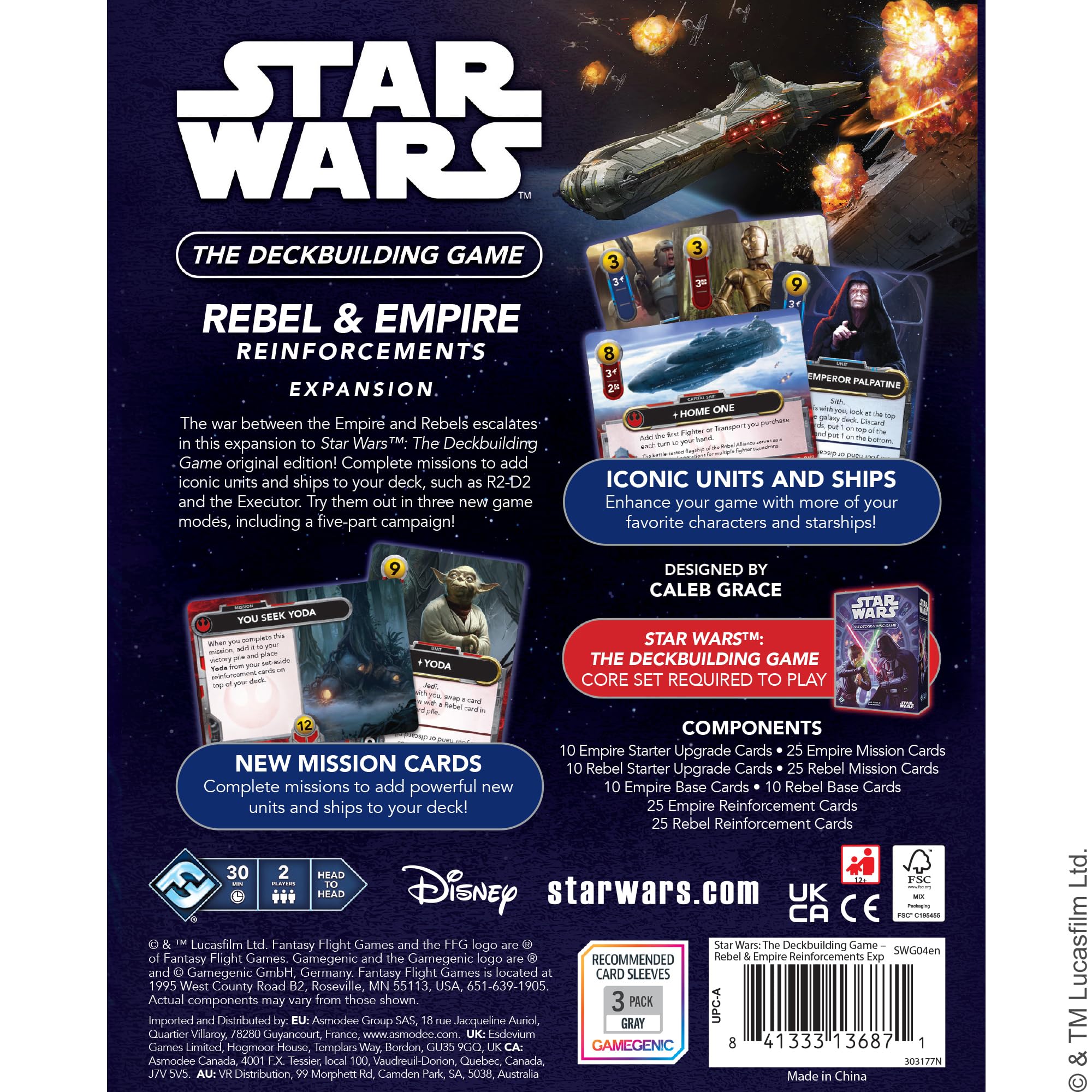 Star Wars The Deckbuilding Game Rebel & Empire Reinforcements Extension – Jeu de cartes de stratégie avec mode Yoda, Palpatine, Thrawn et Campagne (nécessite un jeu de base)