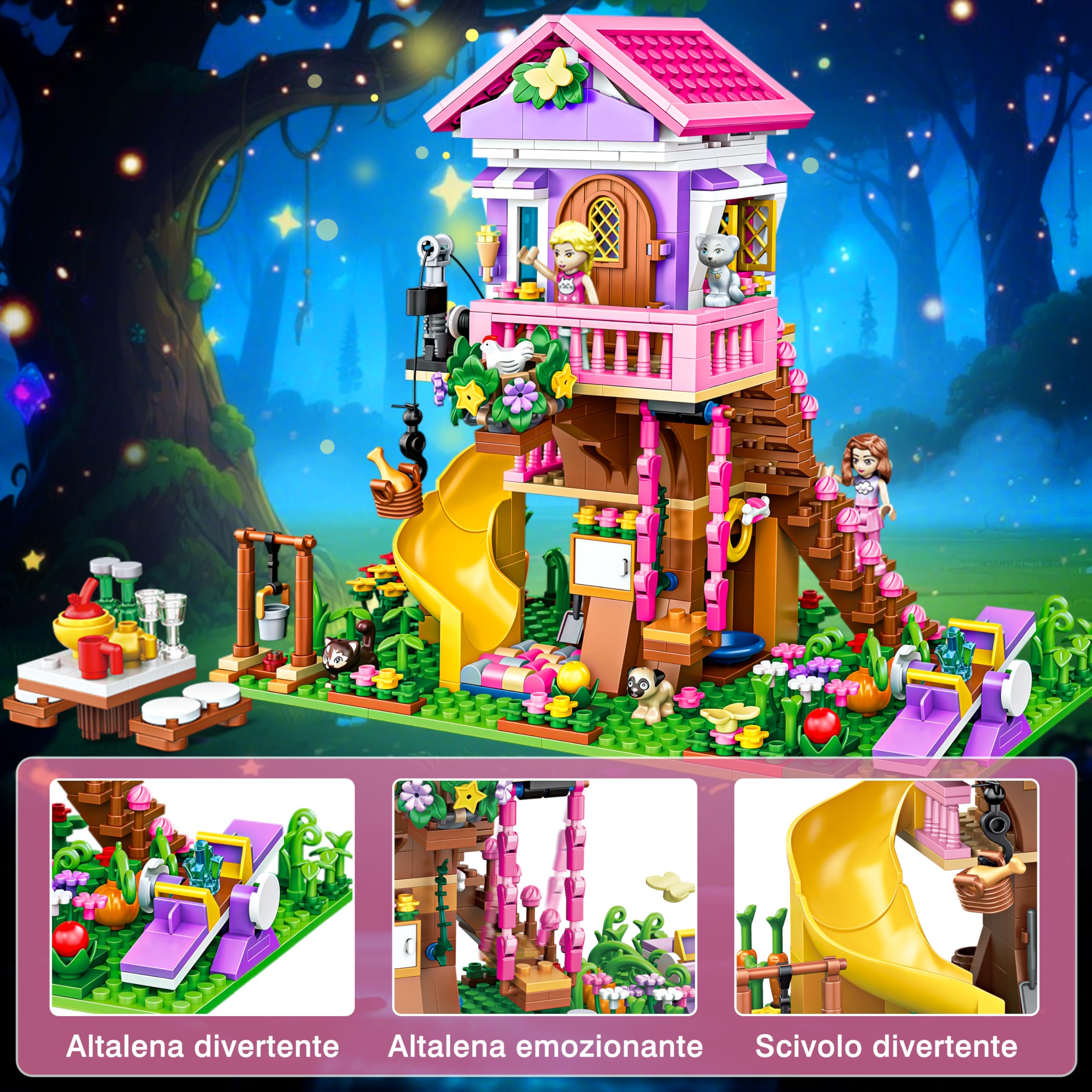 Charmofun Set di Costruzione della Casa Sull'albero con Luci LED, Costruzioni Casa Giocattolo per Bambine 8 9 10 11 12+ anni, 685 pezzi Kit Casa Sull'albero da Costruire, Regalo per Bambini