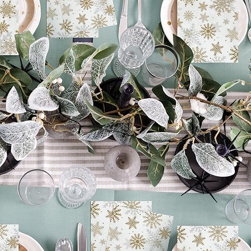 Miniatura 2 de Hotop Paquete de 300 servilletas desechables de Navidad con copos de nieve, toallas de mano desechables de papel para invitados, servilletas de