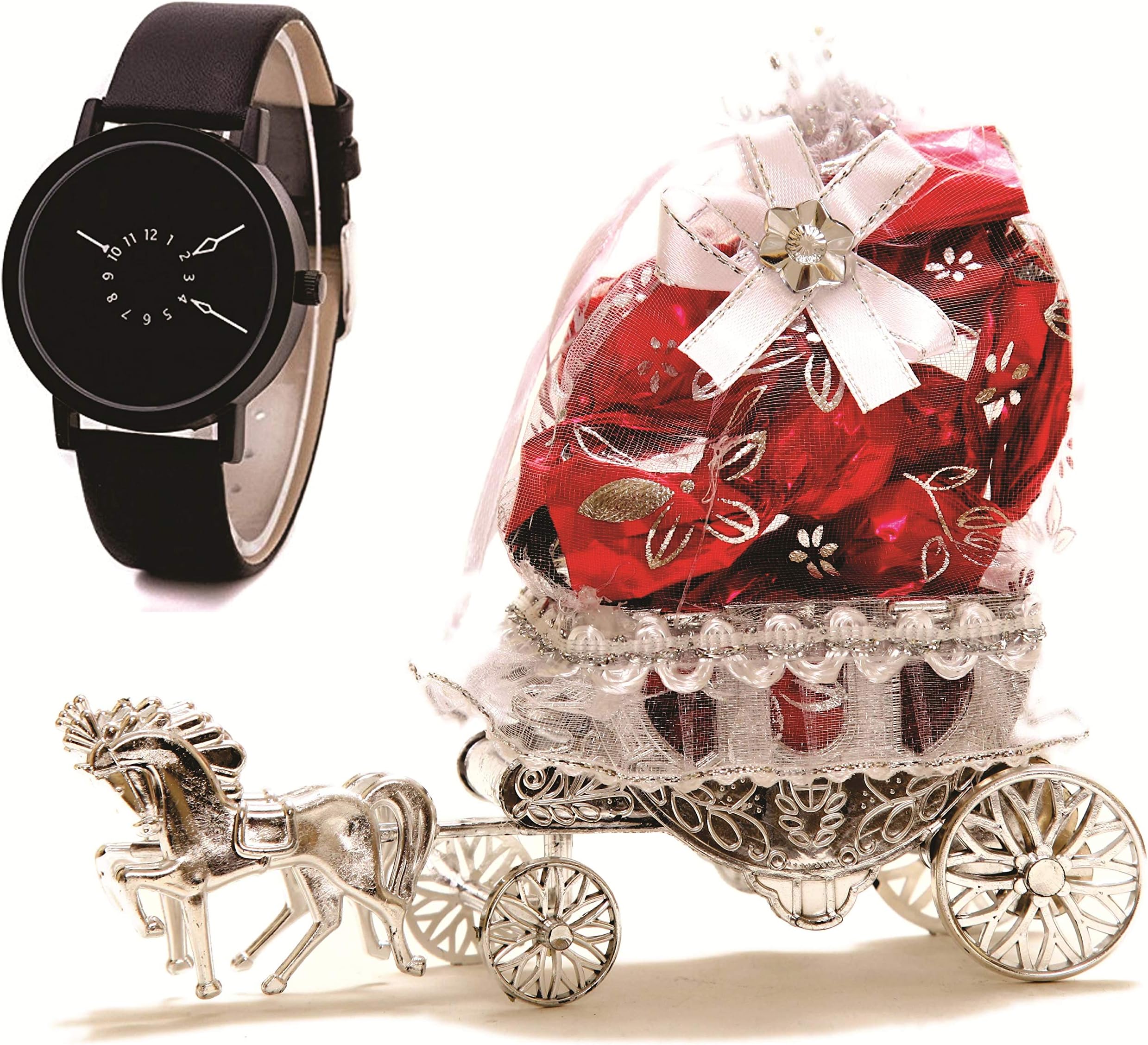 Skylofts Beautiful 10pc Horse Chocolate Decoration Piece Gift with Stylish Centre Rotating Analog Mens Watch