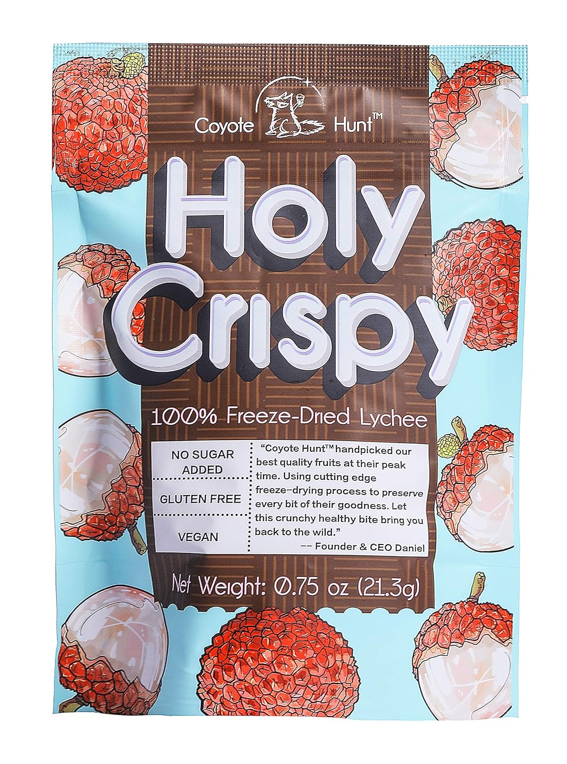 Coyote Hunt Holy Crispy Crunchy Natural Freeze Dried Lychee Puffs | No Sugar Added Fresh Freeze Dried Whole Lychee Fruit | Gluten Free & Vegan | 3 Oz (4-pack of 0.75oz Lychees)