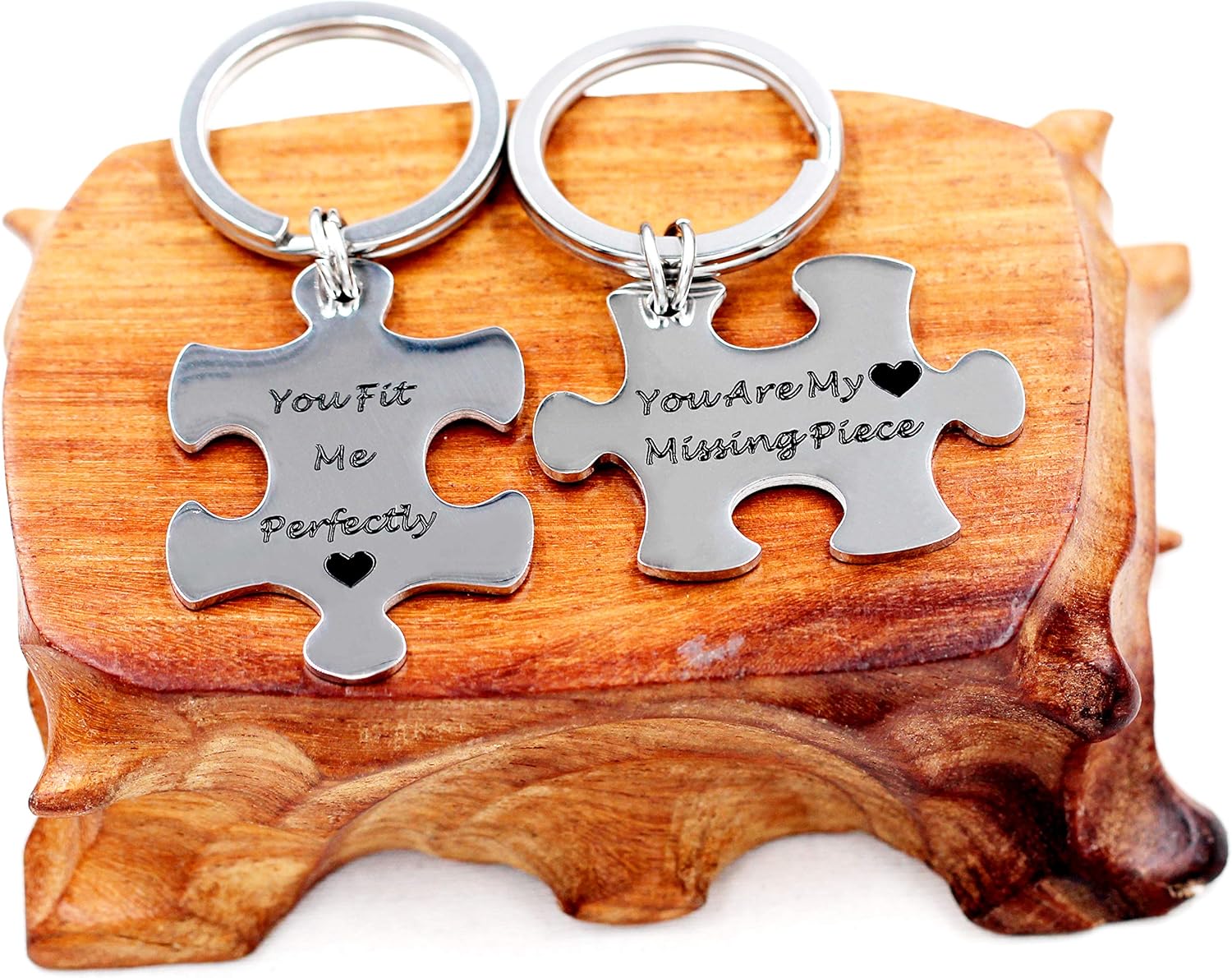 Uloveido You Fit Me Perfectly Valentine's Day His and Hers Puzzle Piece Keychain Set, Stainless Steel Couples Keyring Y656 - Image 5