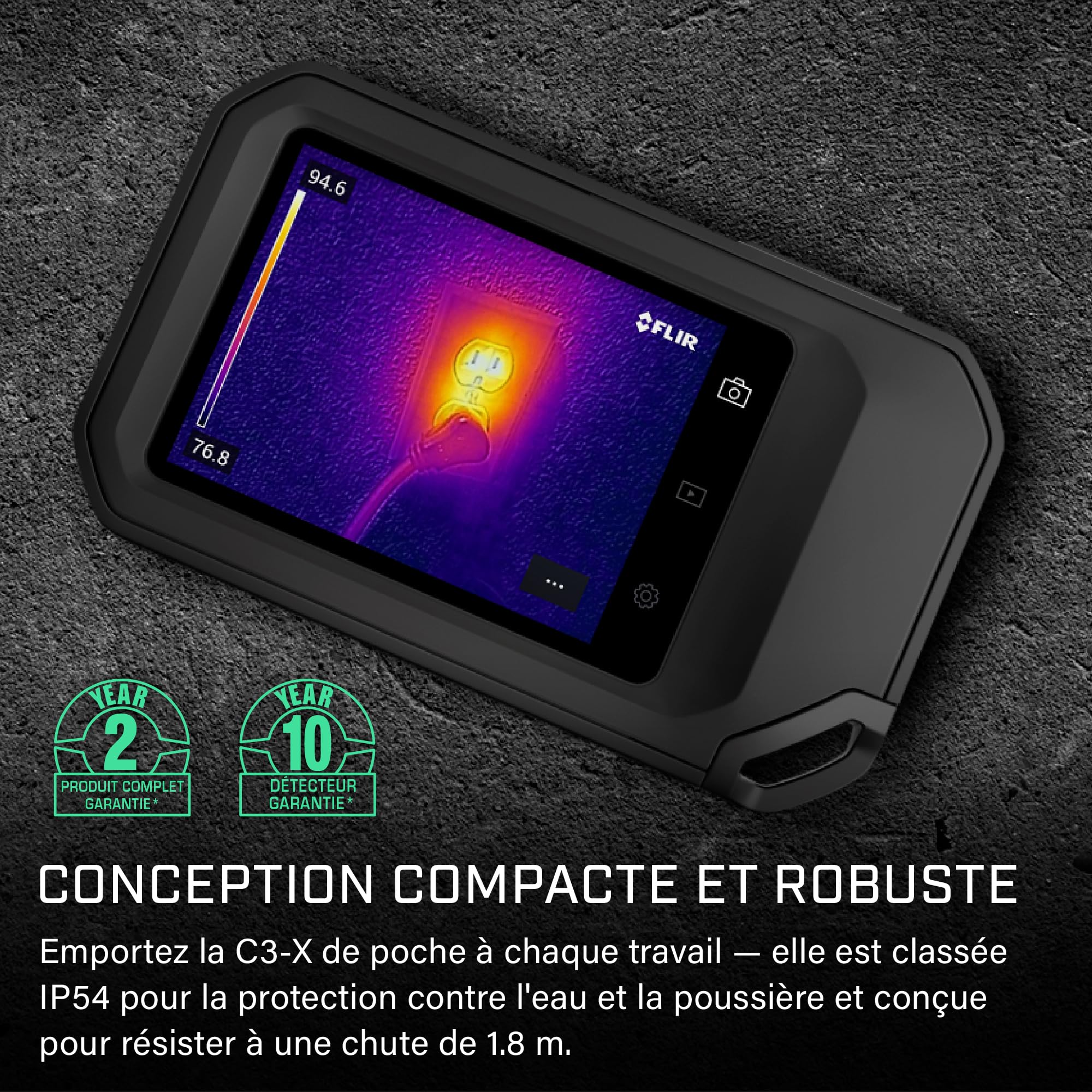 FLIR C3-X Caméra d'imagerie thermique compacte avec Wi-Fi : imageur infrarouge haute résolution pour les applications d'inspection, électrique/mécanique, bâtiment et CVC
