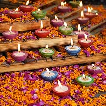 Traditional Small Size Wax Filled Diya | Diwali PUJA Pooja Handmade Dia | Terracotta EARTHEN Diya Handpainted | Natural MITTI Diya   4 Colors* 5 DIYAS   Pack of 20