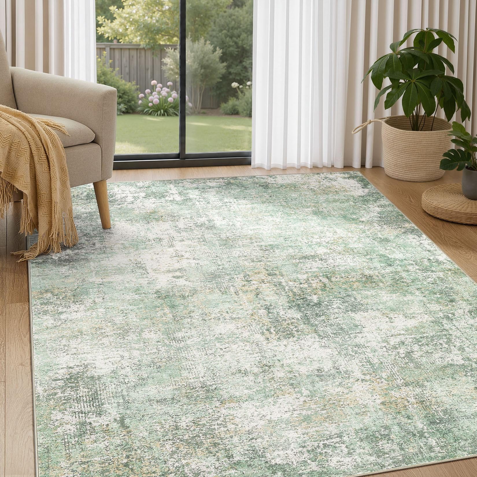 DMOYEST Rugs Living Room Washable Area Rugs Abstract 120 x 180cm Green Grey — image 1