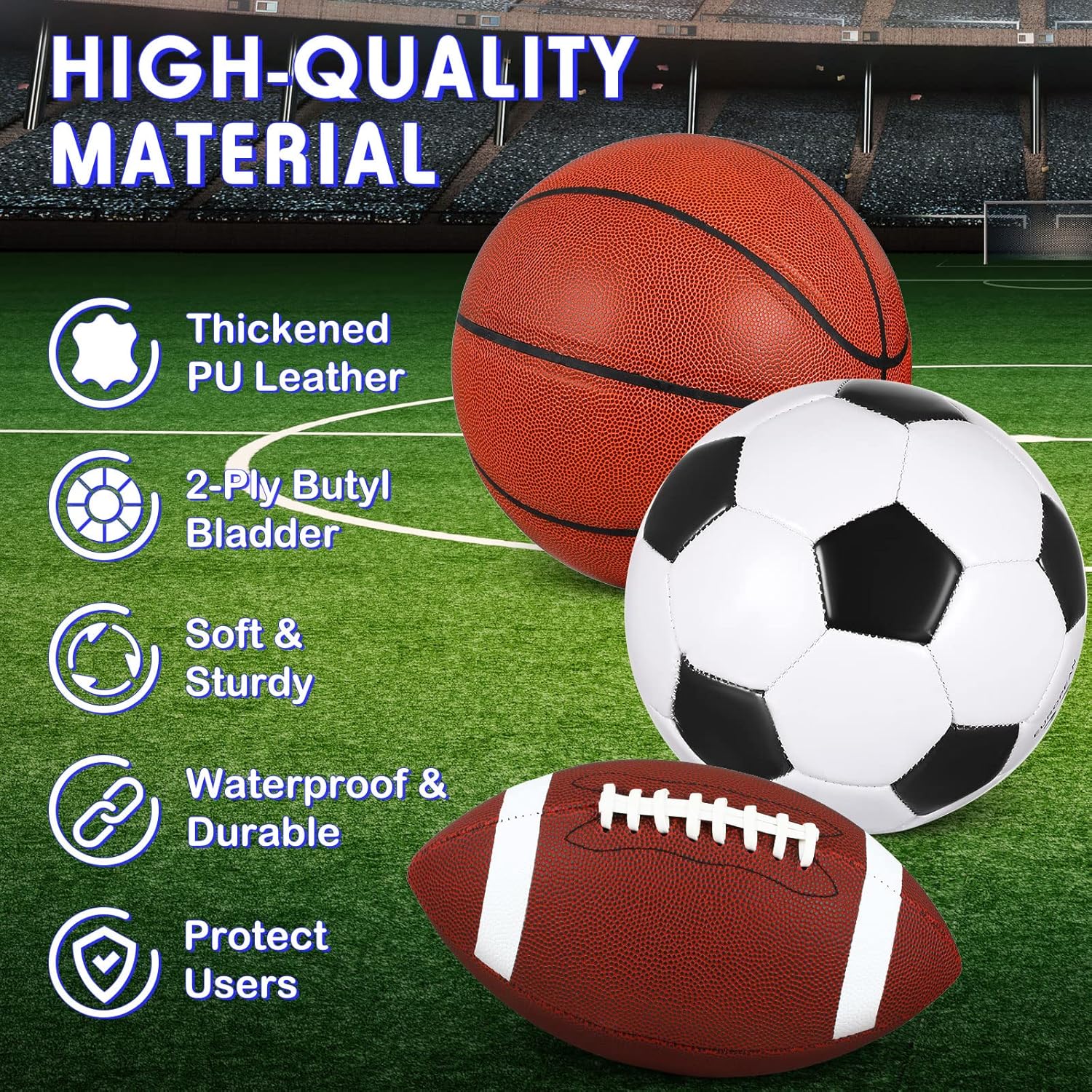 Libima 3 Pcs Sports Ball Set for Kids Teens Include Official Size 5 Basketball 4 Soccer 6 Football with Pump and Carry Bag Training Practice Sport Gift for Kids Teens Back to School Brown image 3 of 7 B0BN5QHQL6