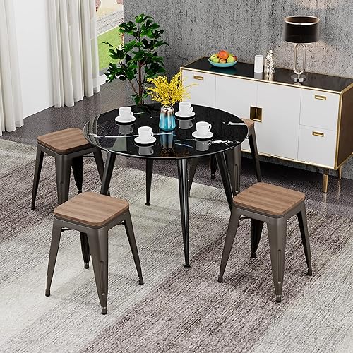 Miniatura 8 de Andeworld Juego de 4 taburetes de 18 pulgadas, sillas de comedor de metal industrial con asiento de madera, taburetes cortos de cocina apilables 18