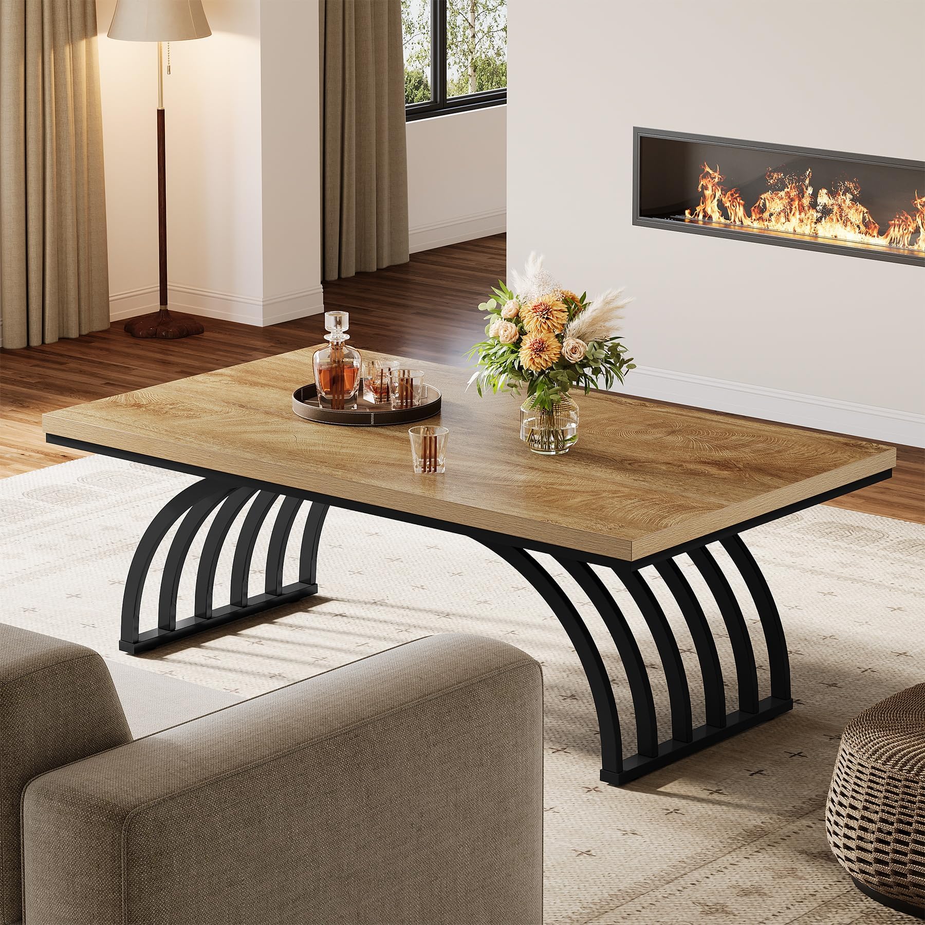 Tribesigns Mesa de centro de 120 cm, mesa de centro industrial con patas de metal, mesa de acento moderna de madera, mesa de té en casa oficina, color marrón claro