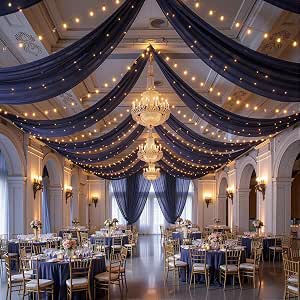 Amazon.com : Navy Blue Ceiling Drapes with Lights String for Weddings ...