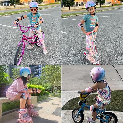 Miniatura 7 de Casco para niños con rodilleras, coderas y muñequeras, equipo de protección infantil para niños y niñas de 3 a 5 a 8 años, apto para patines,